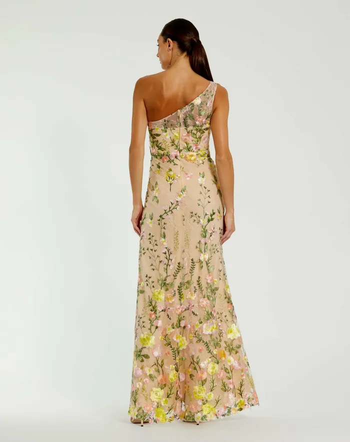 Evening Gowns One Shoulder Lace Embroidered Gown Yellow Multi 8211 Mac Duggal Women