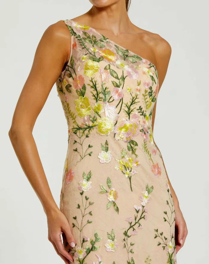 Evening Gowns One Shoulder Lace Embroidered Gown Yellow Multi 8211 Mac Duggal Women
