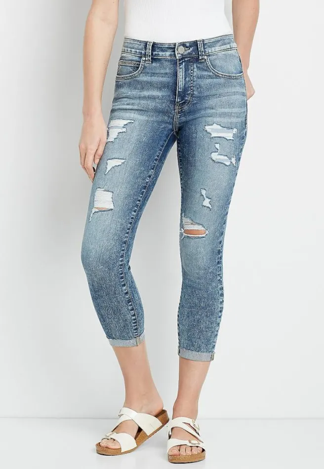 Everflex High Rise Light Ripped Cropped Jean Women Maurices Bottoms