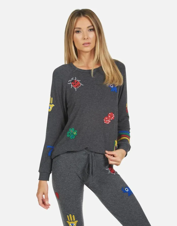 Everly Lucky Elements Heather Black Women Lauren Moshi Long Sleeve