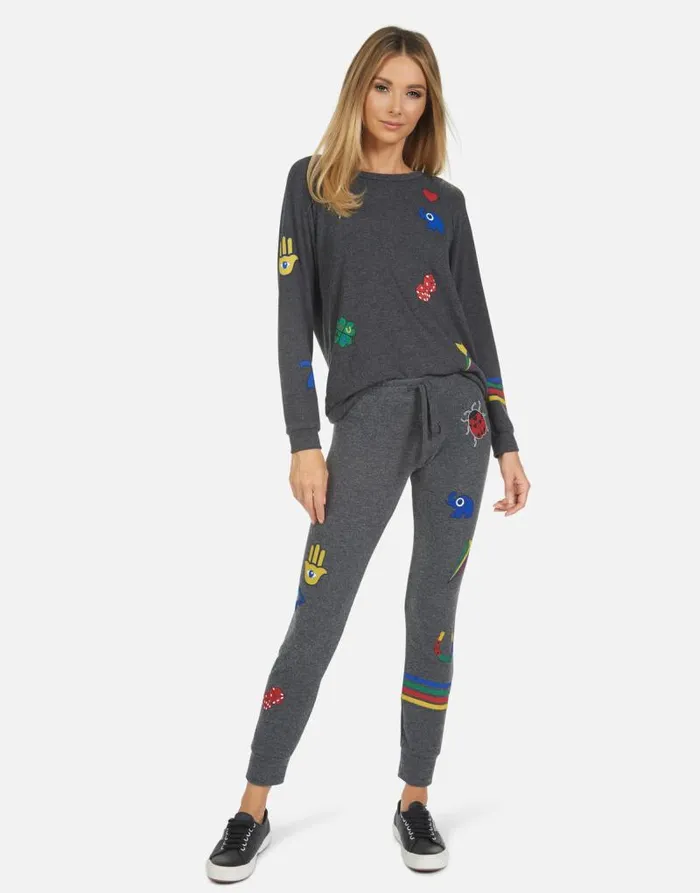 Everly Lucky Elements Heather Black Women Lauren Moshi Long Sleeve