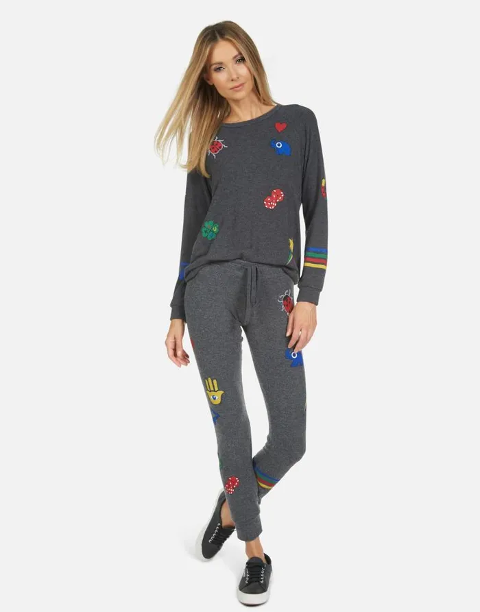 Everly Lucky Elements Heather Black Women Lauren Moshi Long Sleeve