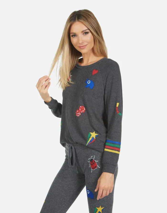 Everly Lucky Elements Heather Black Women Lauren Moshi Long Sleeve