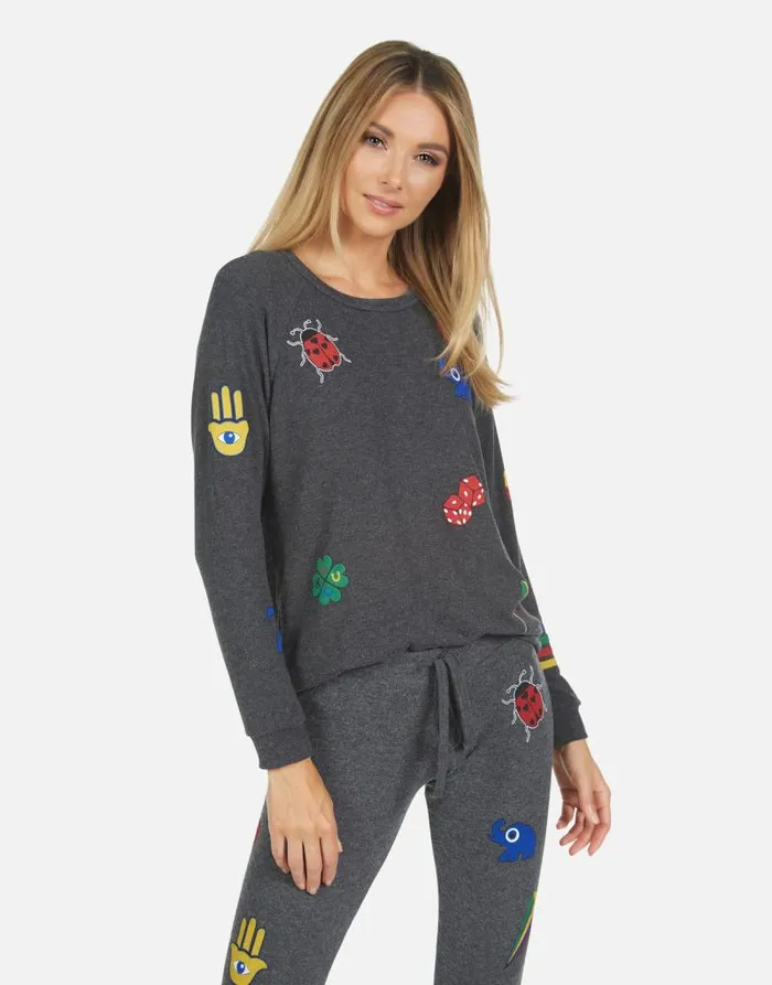 Everly Lucky Elements Heather Black Women Lauren Moshi Long Sleeve