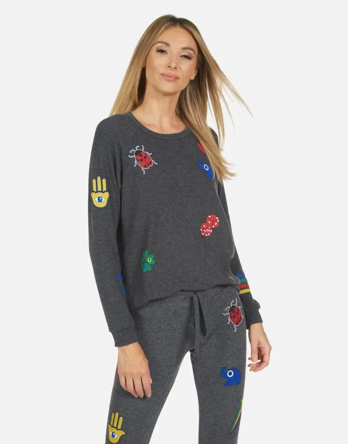 Everly Lucky Elements Heather Black Women Lauren Moshi Long Sleeve