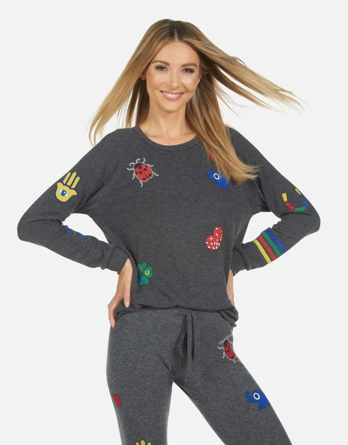 Everly Lucky Elements Heather Black Women Lauren Moshi Long Sleeve