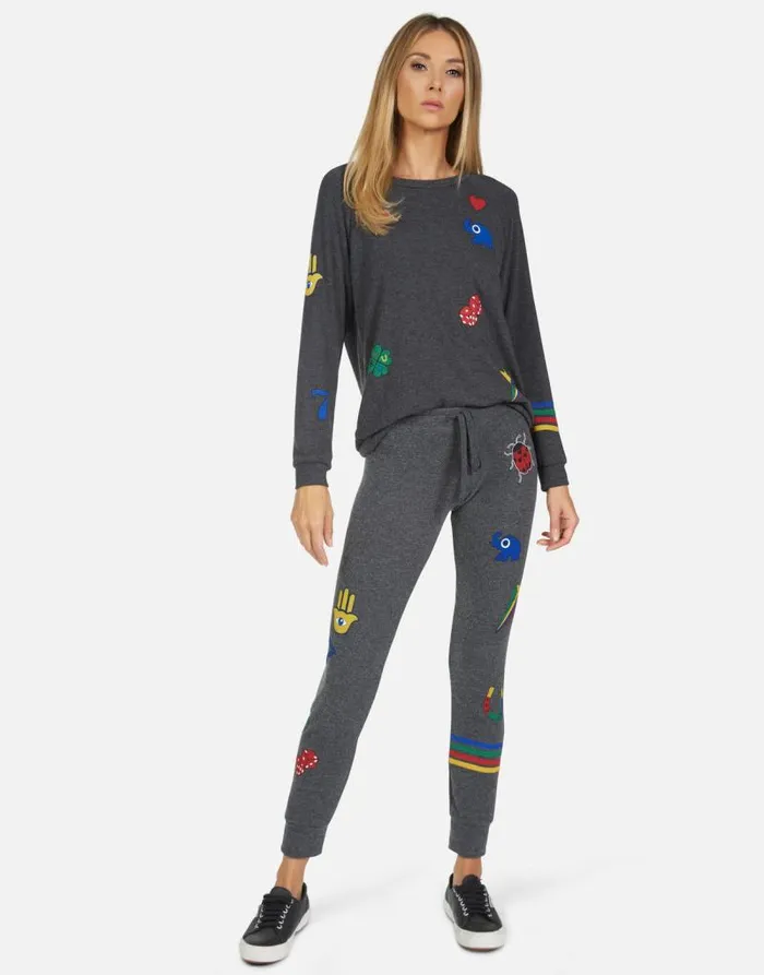 Everly Lucky Elements Heather Black Women Lauren Moshi Long Sleeve