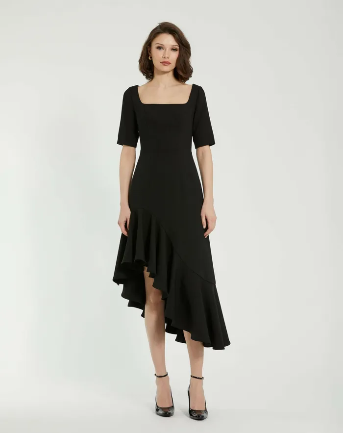 Every Day Dresses Mac Duggal Women Crepe 34 Sleeve Asymmetrical Hem Dress Black