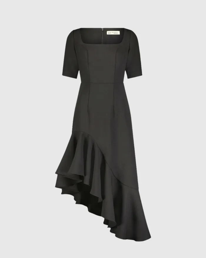 Every Day Dresses Mac Duggal Women Crepe 34 Sleeve Asymmetrical Hem Dress Black