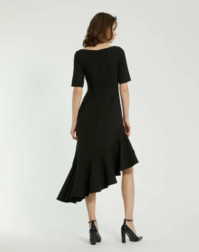 Every Day Dresses Mac Duggal Women Crepe 34 Sleeve Asymmetrical Hem Dress Black