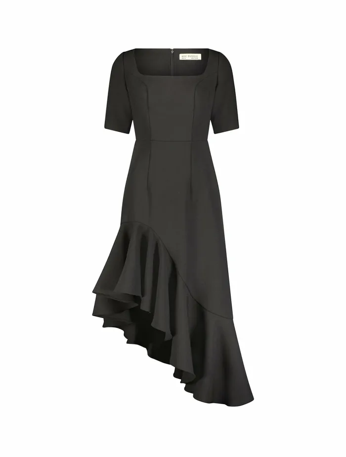 Every Day Dresses Mac Duggal Women Crepe 34 Sleeve Asymmetrical Hem Dress Black