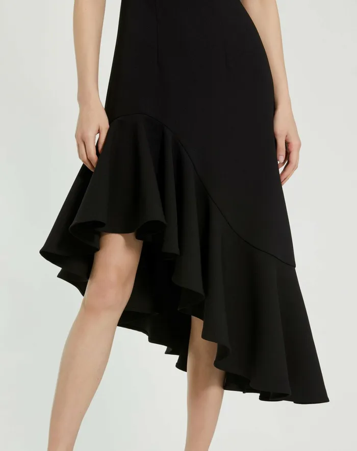 Every Day Dresses Mac Duggal Women Crepe 34 Sleeve Asymmetrical Hem Dress Black