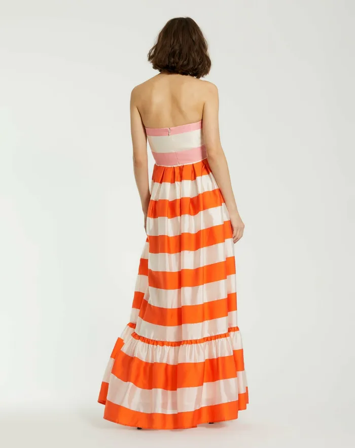 Every Day Dresses Women Striped Organza Strapless Ruffle Maxi Dress Sunset Mac Duggal