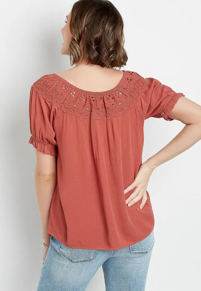 Eyelet Peach Short Sleeve Top Women Maurices Tops