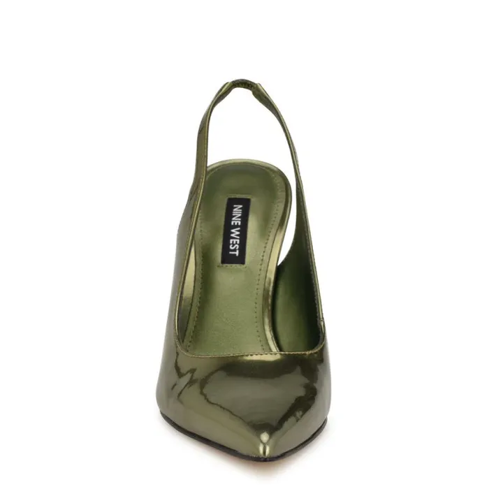 Feather Pointy Toe Slingback Pumps Green Metallic Women Nine West Heels Feather Pointy Toe Slingback Pumps Green Metallic Women Nine West Heels