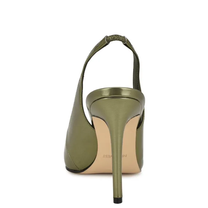 Feather Pointy Toe Slingback Pumps Green Metallic Women Nine West Heels Feather Pointy Toe Slingback Pumps Green Metallic Women Nine West Heels