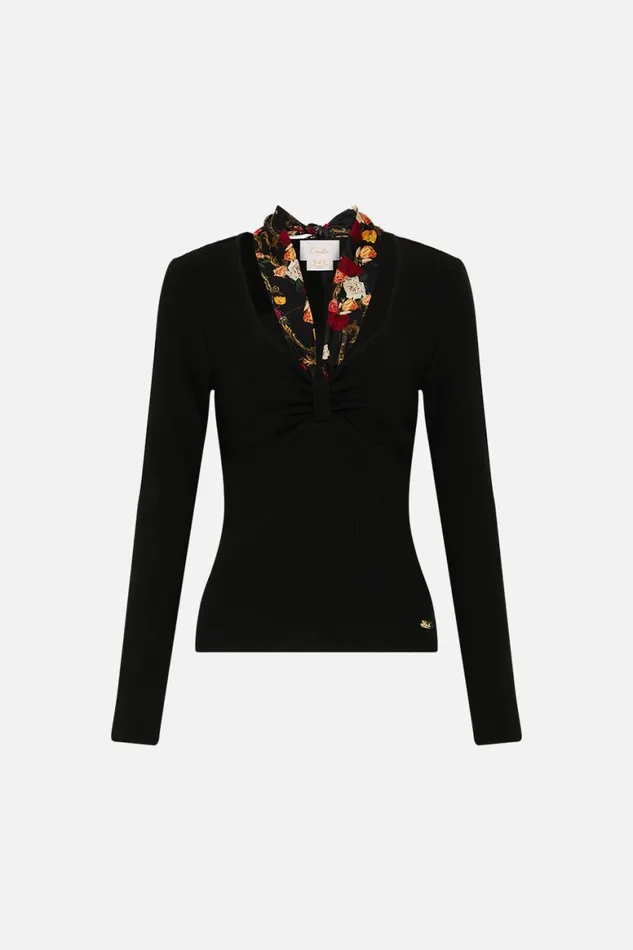 FITTED KNIT TOP WITH SILK TIE MAGIC IN THE MANUSCRIPTS Magic In The Manuscripts Womens Camilla Knitwear