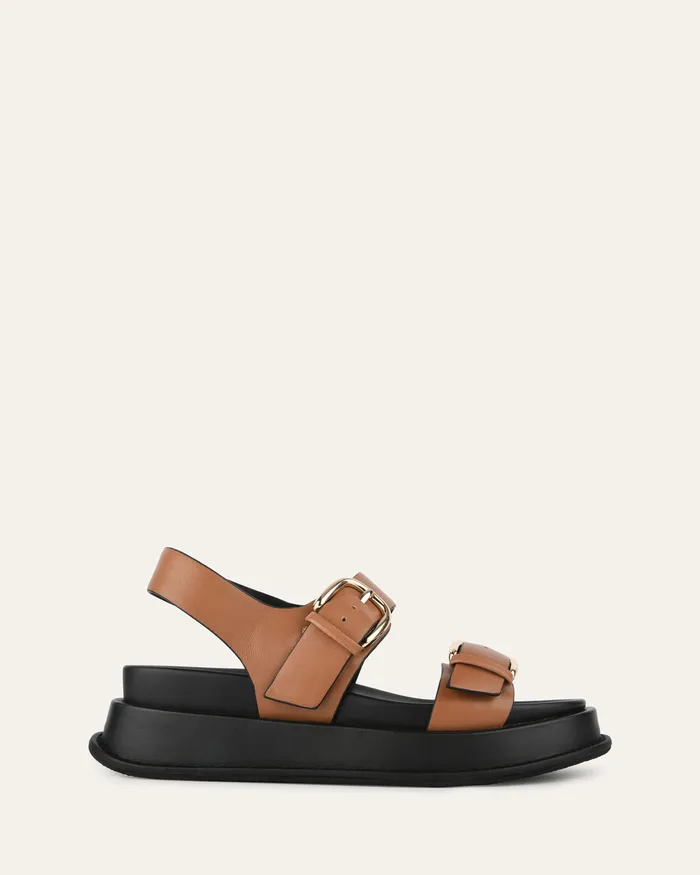 FLAT SANDALS Women jomercer Mabel flat sandals dark tan leather