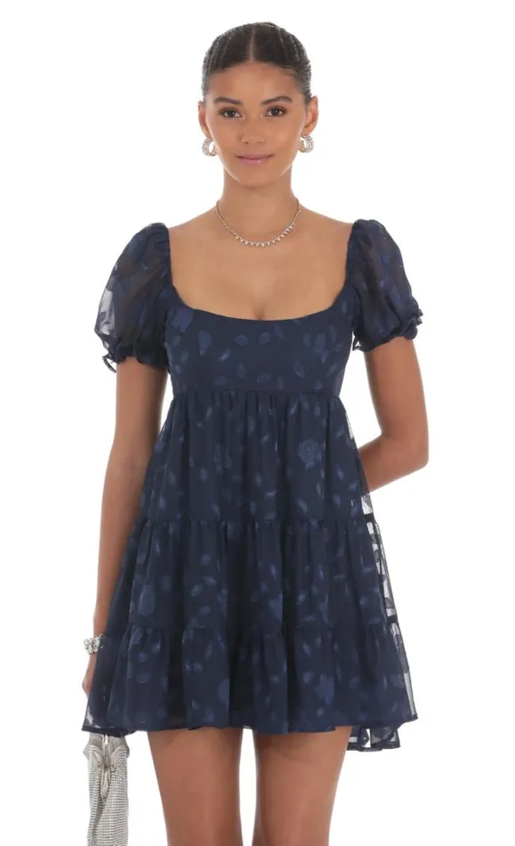 Floral Chiffon Fit And Flare Dress Navy Women LUCY IN THE SKY Mini Dresses