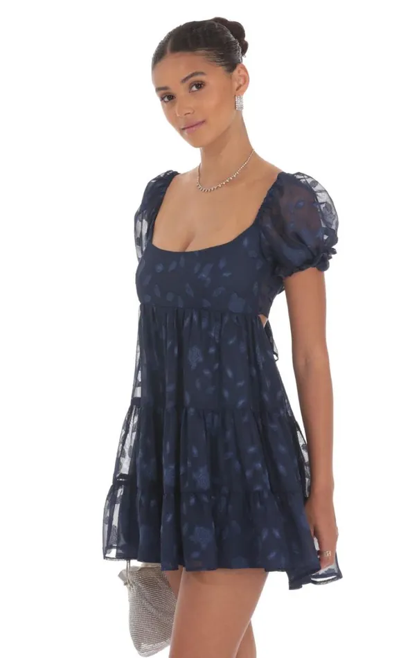 Floral Chiffon Fit And Flare Dress Navy Women LUCY IN THE SKY Mini Dresses Floral Chiffon Fit And Flare Dress Navy Women LUCY IN THE SKY Mini Dresses