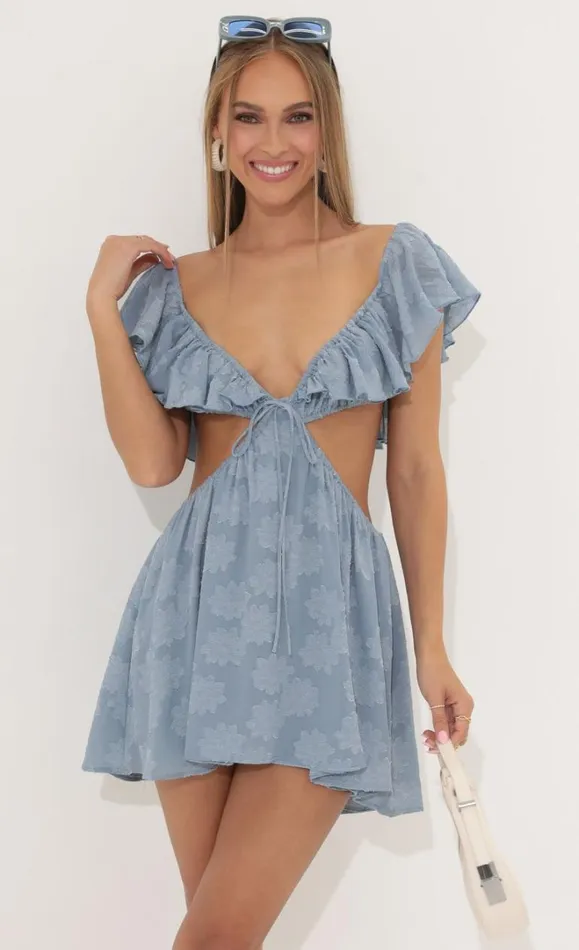 Floral Crepe Dress Blue Floral Crepe Dress Blue Women LUCY IN THE SKY Mini Dresses