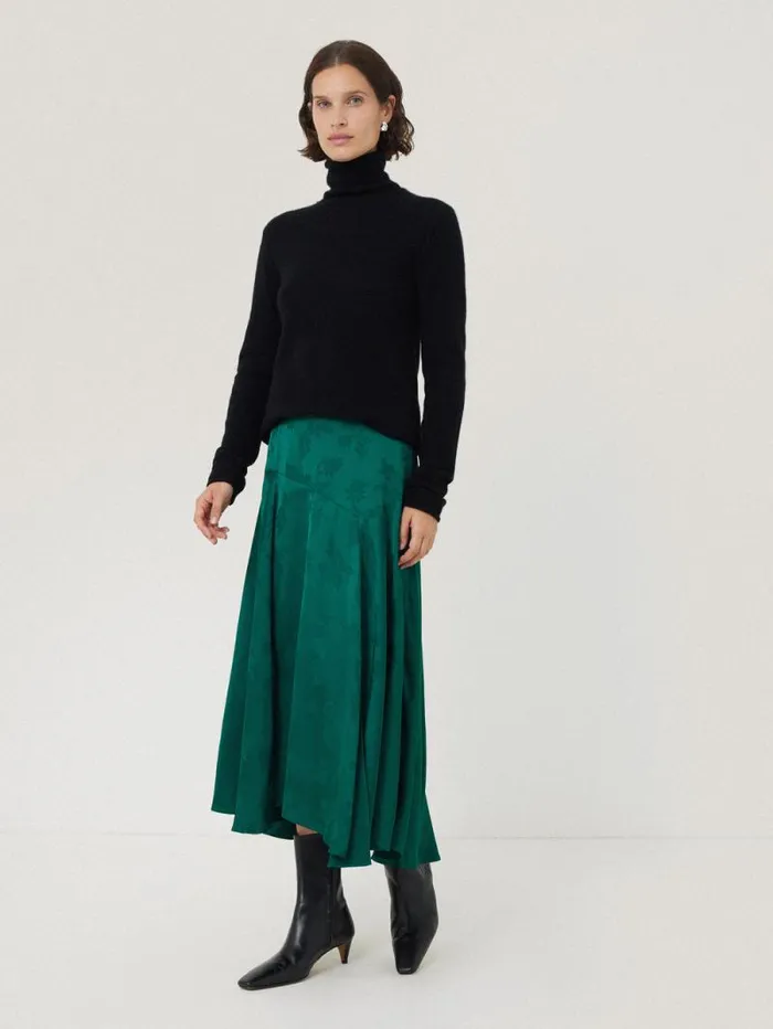 Floral Jacquard Midi Skirt Green Women Jigsaw Skirts