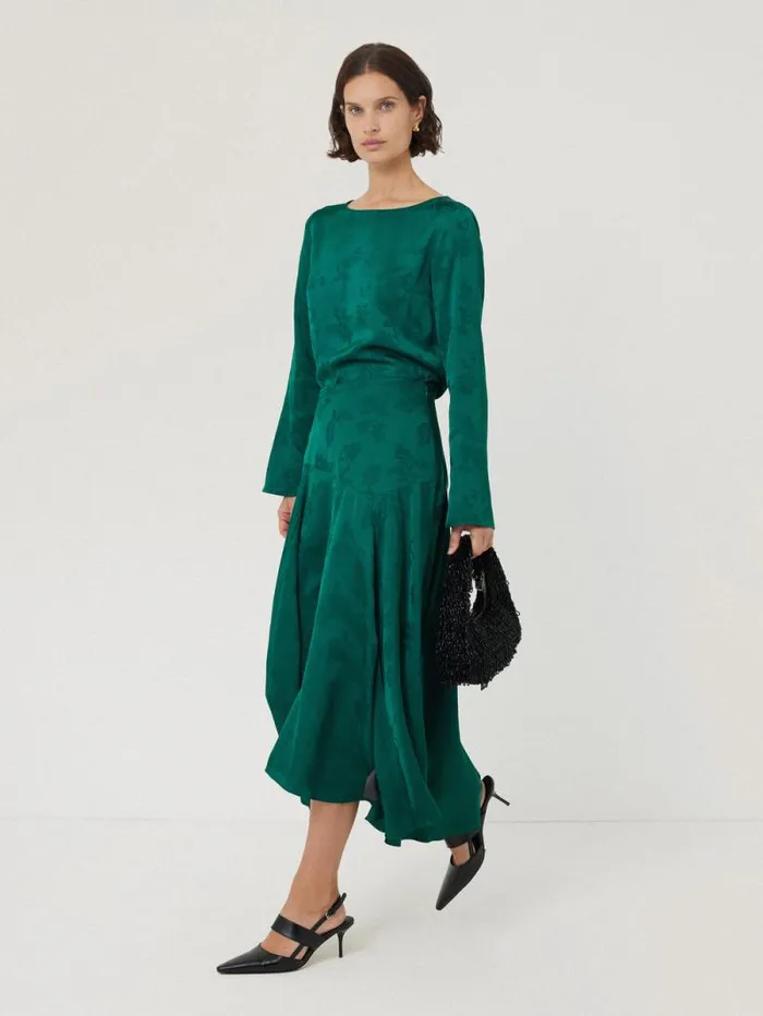 Floral Jacquard Midi Skirt Green Women Jigsaw Skirts