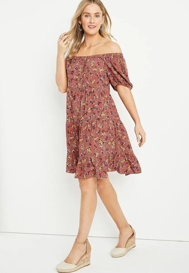 Floral Off The Shoulder Babydoll Dress Women Maurices Dresses and Jumpsuits