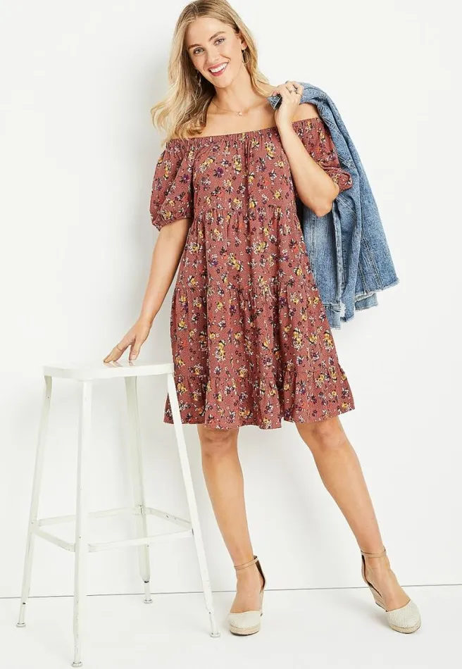 Floral Off The Shoulder Babydoll Dress Women Maurices Dresses and Jumpsuits