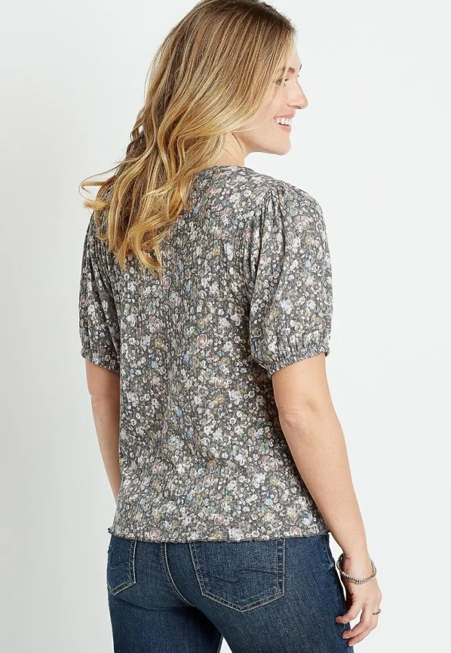 Floral Puff Sleeve Lace Up Top Women Maurices Tops
