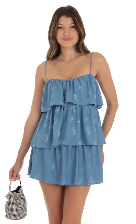 Floral Ruffle Shift Dress Blue Women LUCY IN THE SKY Mini Dresses Floral Ruffle Shift Dress Blue Women LUCY IN THE SKY Mini Dresses