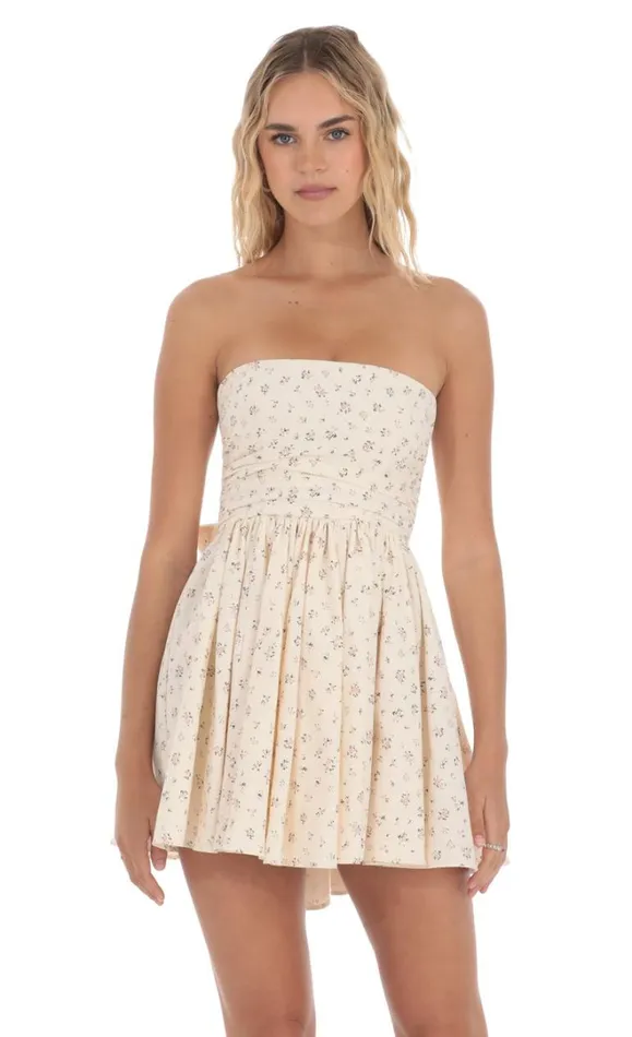 Floral Strapless Aline Dress Cream Women LUCY IN THE SKY Mini Dresses Floral Strapless Aline Dress Cream Women LUCY IN THE SKY Mini Dresses