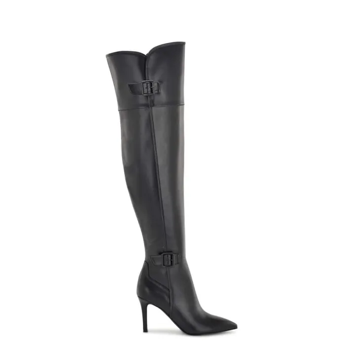 Flye Over The Knee Heeled Boots Black Women Nine West Boots and Booties
