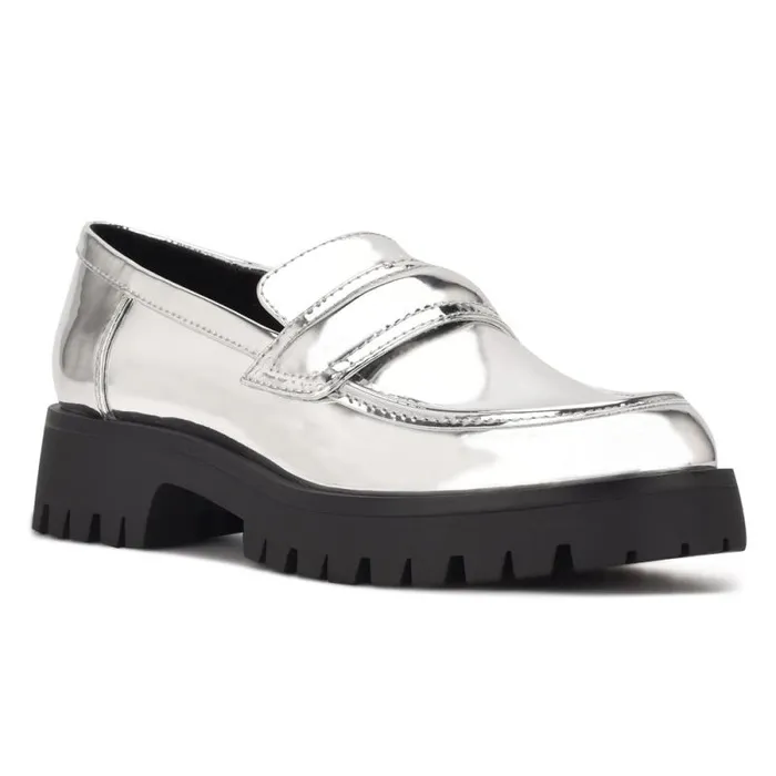 Garren Lug Sole Loafers Silver Women Nine West Flats Garren Lug Sole Loafers Silver Women Nine West Flats