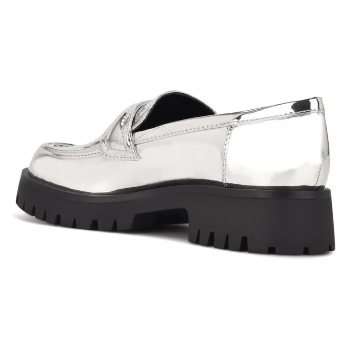 Garren Lug Sole Loafers Silver Women Nine West Flats Garren Lug Sole Loafers Silver Women Nine West Flats