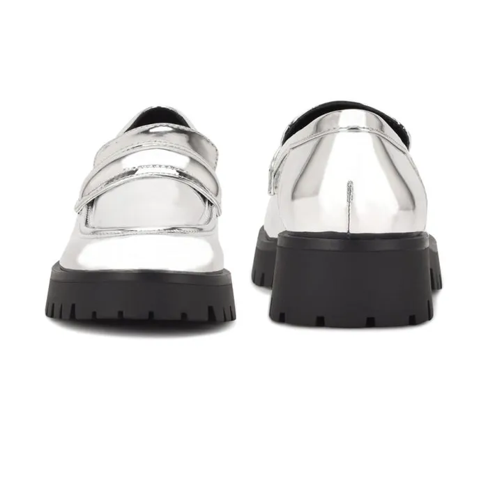 Garren Lug Sole Loafers Silver Women Nine West Flats Garren Lug Sole Loafers Silver Women Nine West Flats