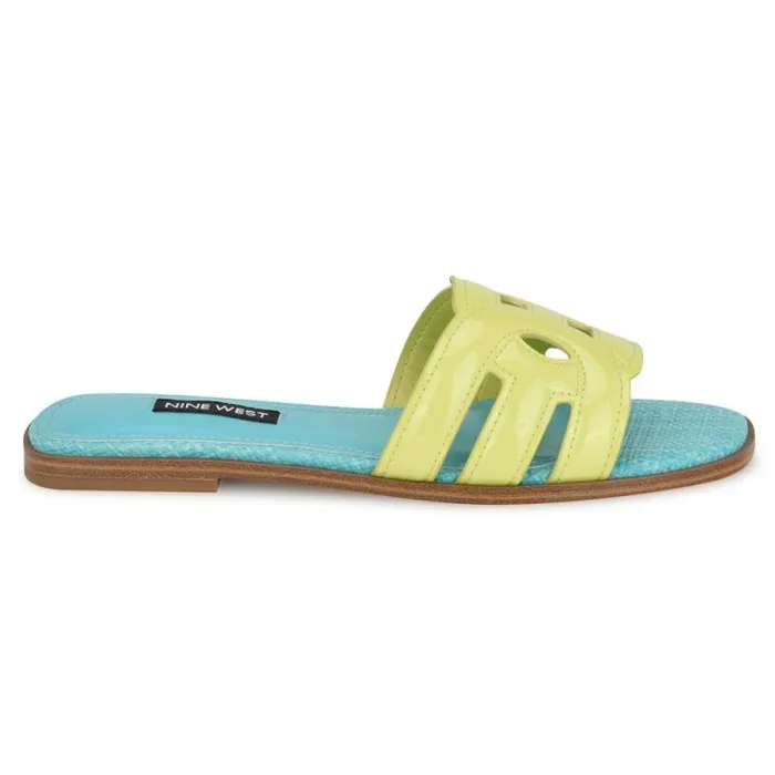 Geena Flat Slide Sandals Yellowblue Women Nine West Sandals