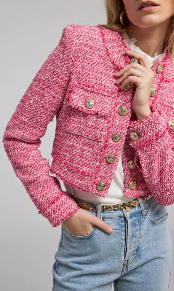 Generation Love Clothing Blazers and Jackets Karson Tweed Blazer Hot Pinkwhite 8211 Women