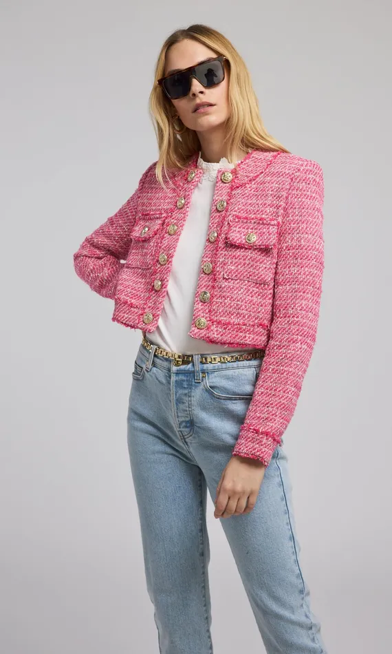 Generation Love Clothing Blazers and Jackets Karson Tweed Blazer Hot Pinkwhite 8211 Women
