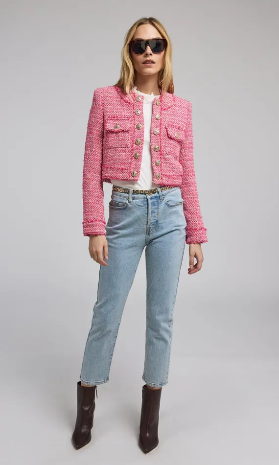 Generation Love Clothing Blazers and Jackets Karson Tweed Blazer Hot Pinkwhite 8211 Women