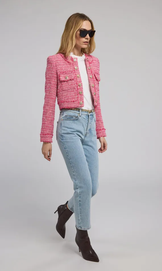 Generation Love Clothing Blazers and Jackets Karson Tweed Blazer Hot Pinkwhite 8211 Women