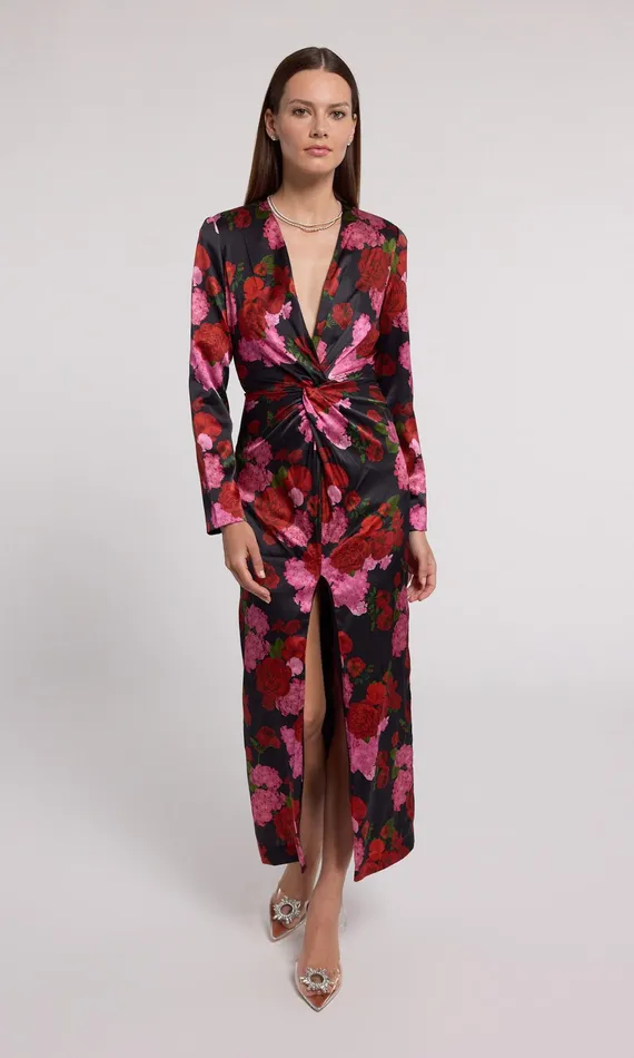 Generation Love Clothing Dresses Silvanna Floral Satin Dress Floral Fantasy Red 8211 Women