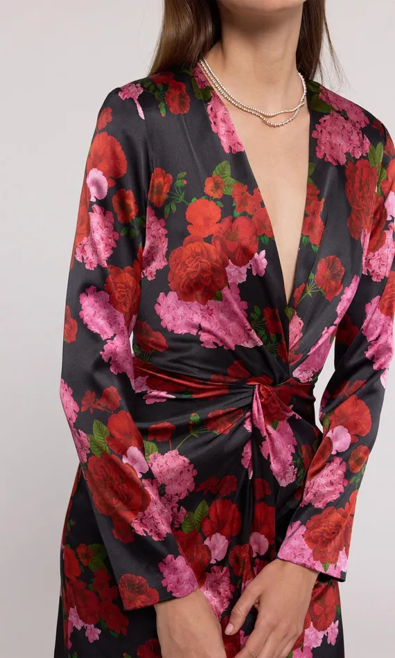 Generation Love Clothing Dresses Silvanna Floral Satin Dress Floral Fantasy Red 8211 Women