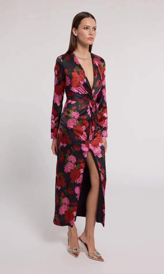 Generation Love Clothing Dresses Silvanna Floral Satin Dress Floral Fantasy Red 8211 Women