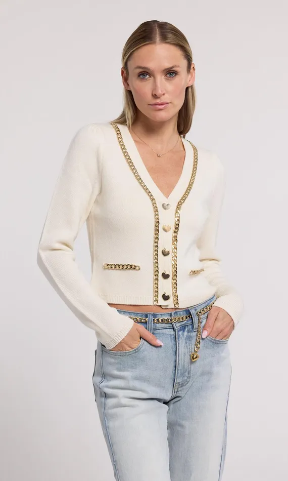 Generation Love Clothing Sweaters and Sweatshirts Amor Chain Cardigan Cream 8211 Women