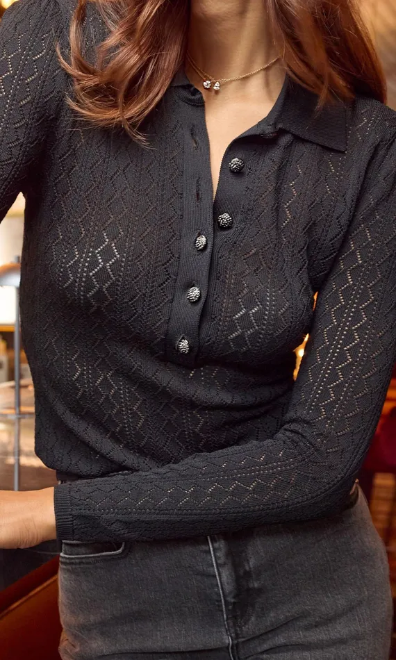 Generation Love Clothing Sweaters and Sweatshirts Angelica Pointelle Sweater Black 8211 Women