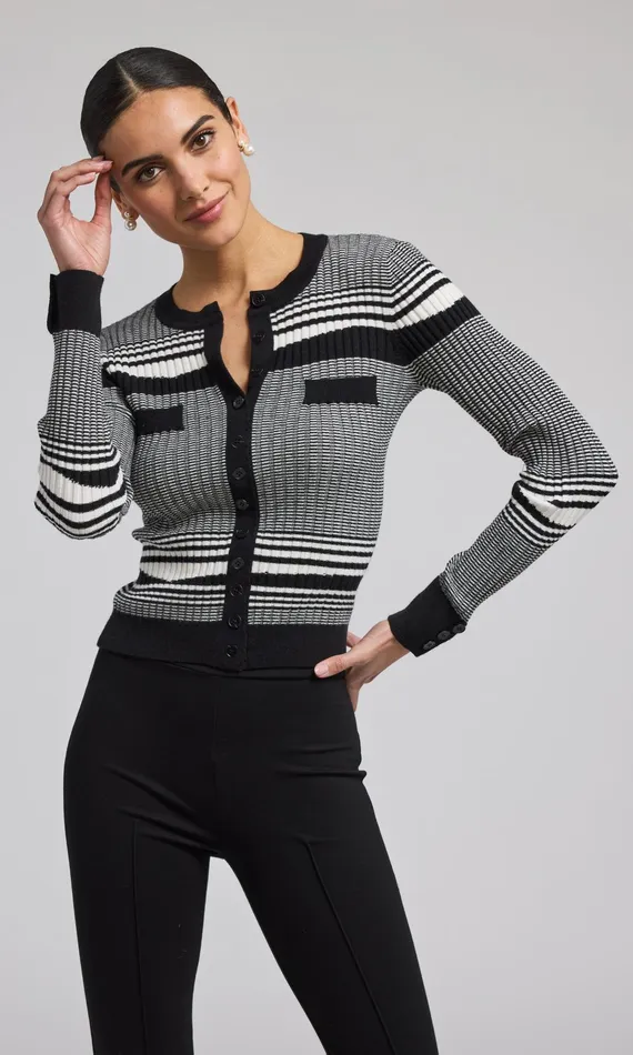 Generation Love Clothing Sweaters and Sweatshirts Beatrix Ribbed Cardigan Whiteblack 8211 Women