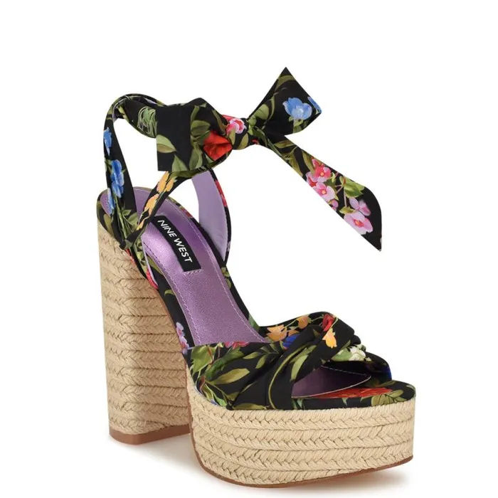 Gertha Platform Espadrille Sandals Black Floral Women Nine West Sandals Gertha Platform Espadrille Sandals Black Floral Women Nine West Sandals