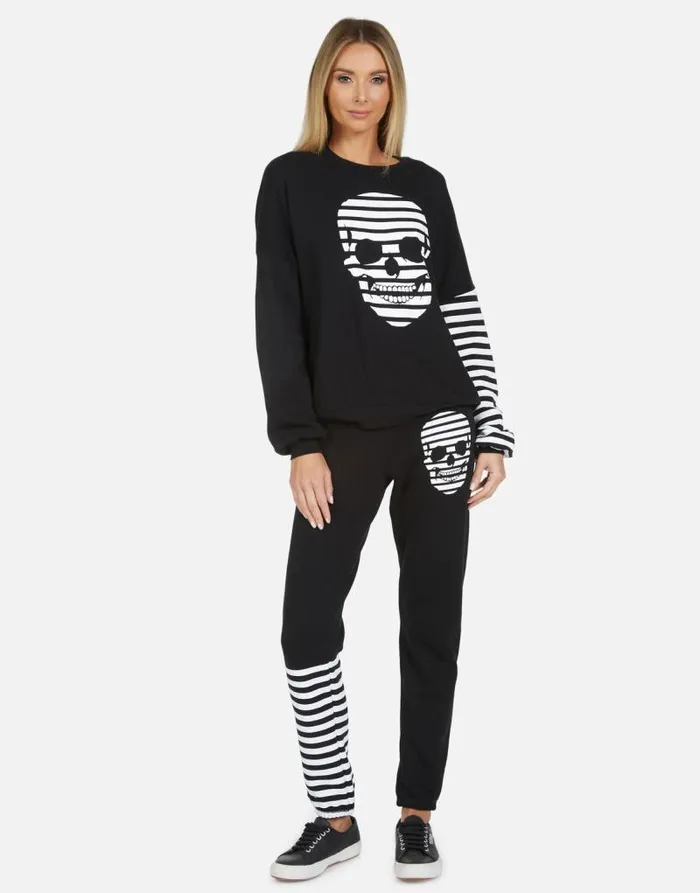 Gia Stripe Skull Black Women Lauren Moshi Long Sweatpants