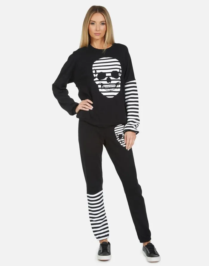Gia Stripe Skull Black Women Lauren Moshi Long Sweatpants